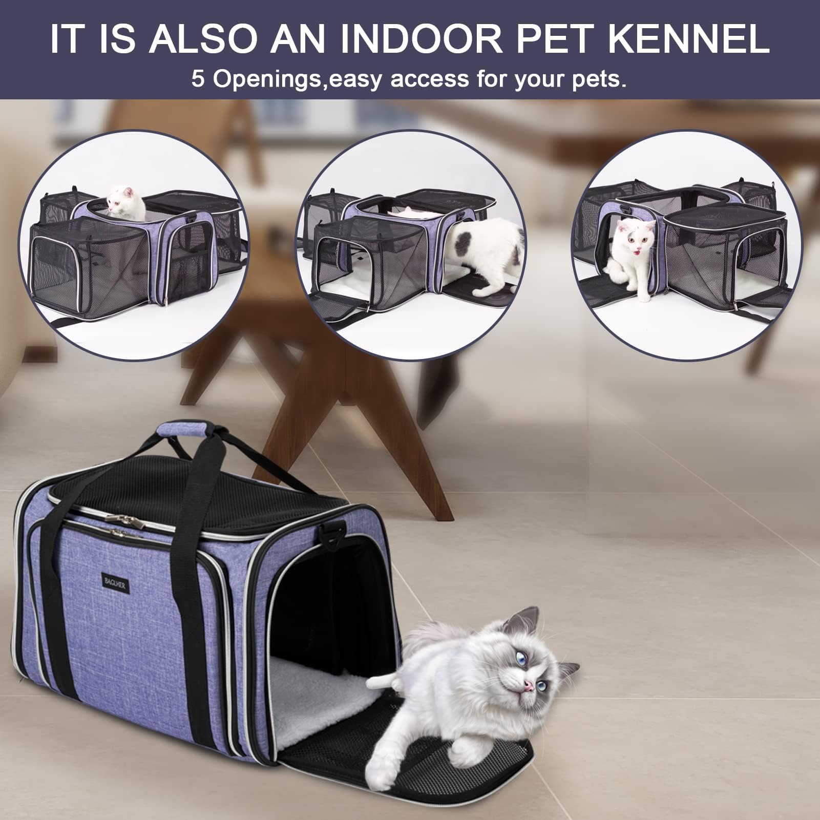 BAGLHER cat carrier durable polyester and mesh for long-lasting travel use