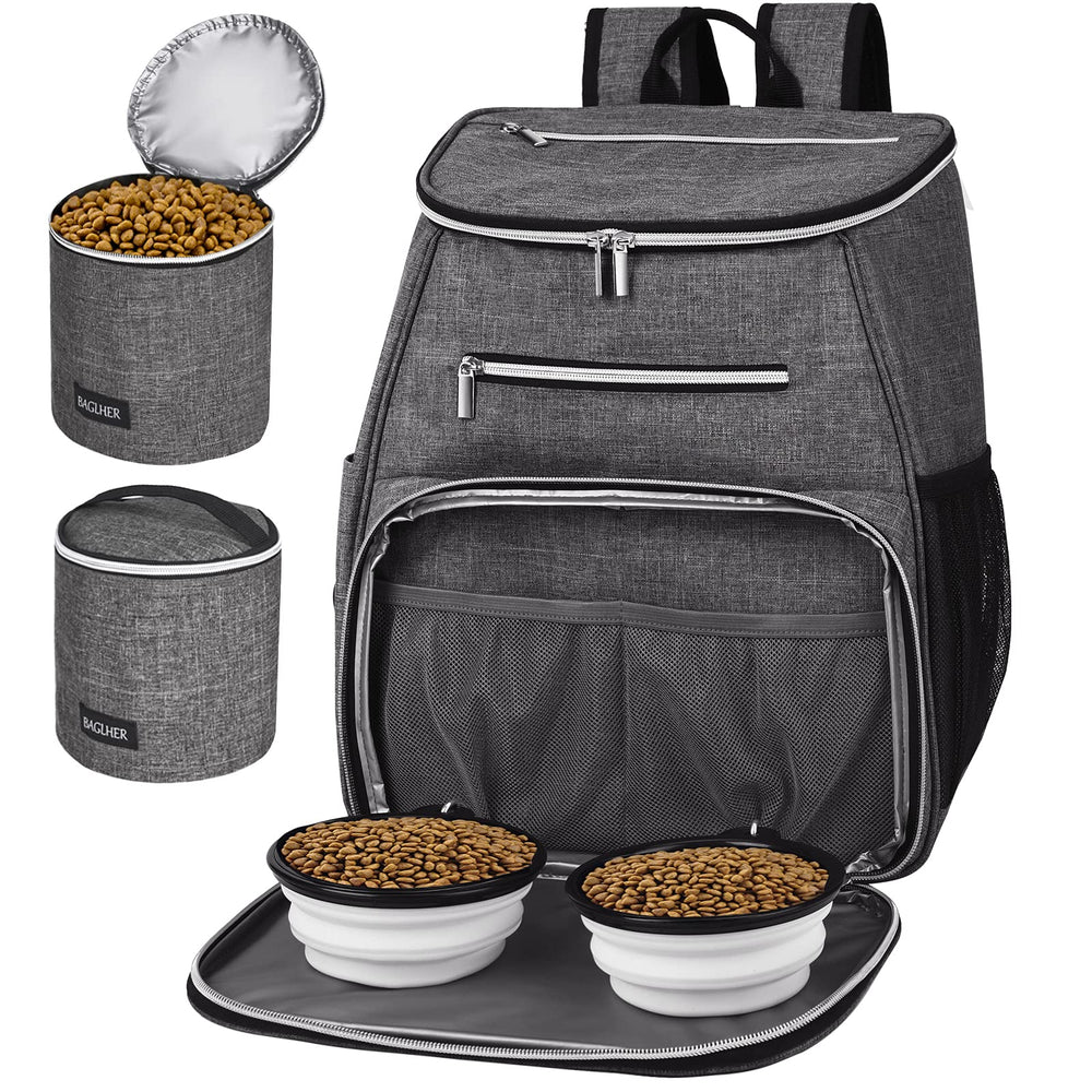 BAGLHER dog travel backpack grey front view showing roomy compartments for supplies