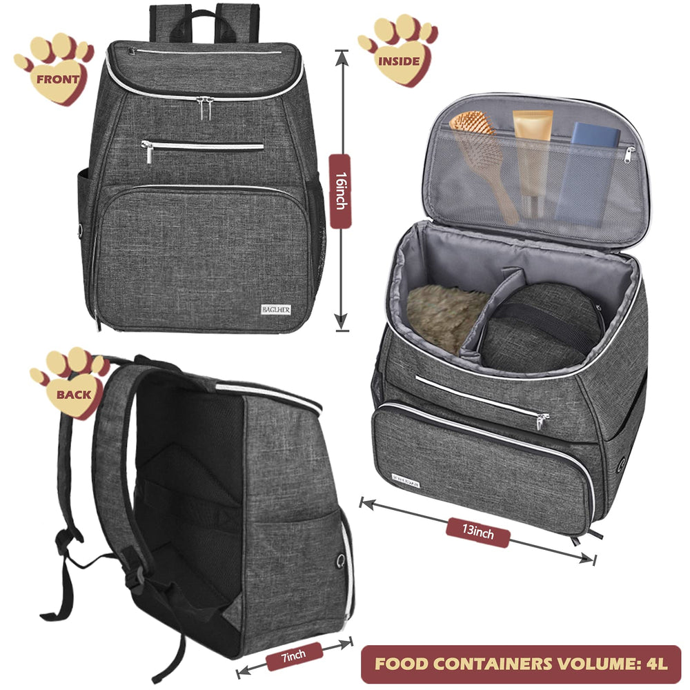 BAGLHER dog travel bag grey side pocket with water bottle and towels