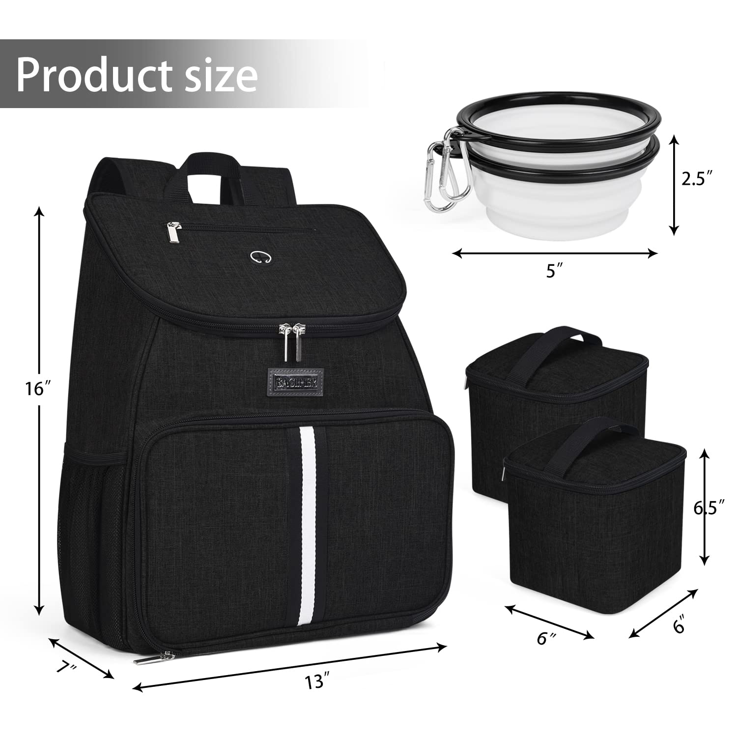 BAGLHER dog travel bag side pockets ideal for bottles and towels during trips