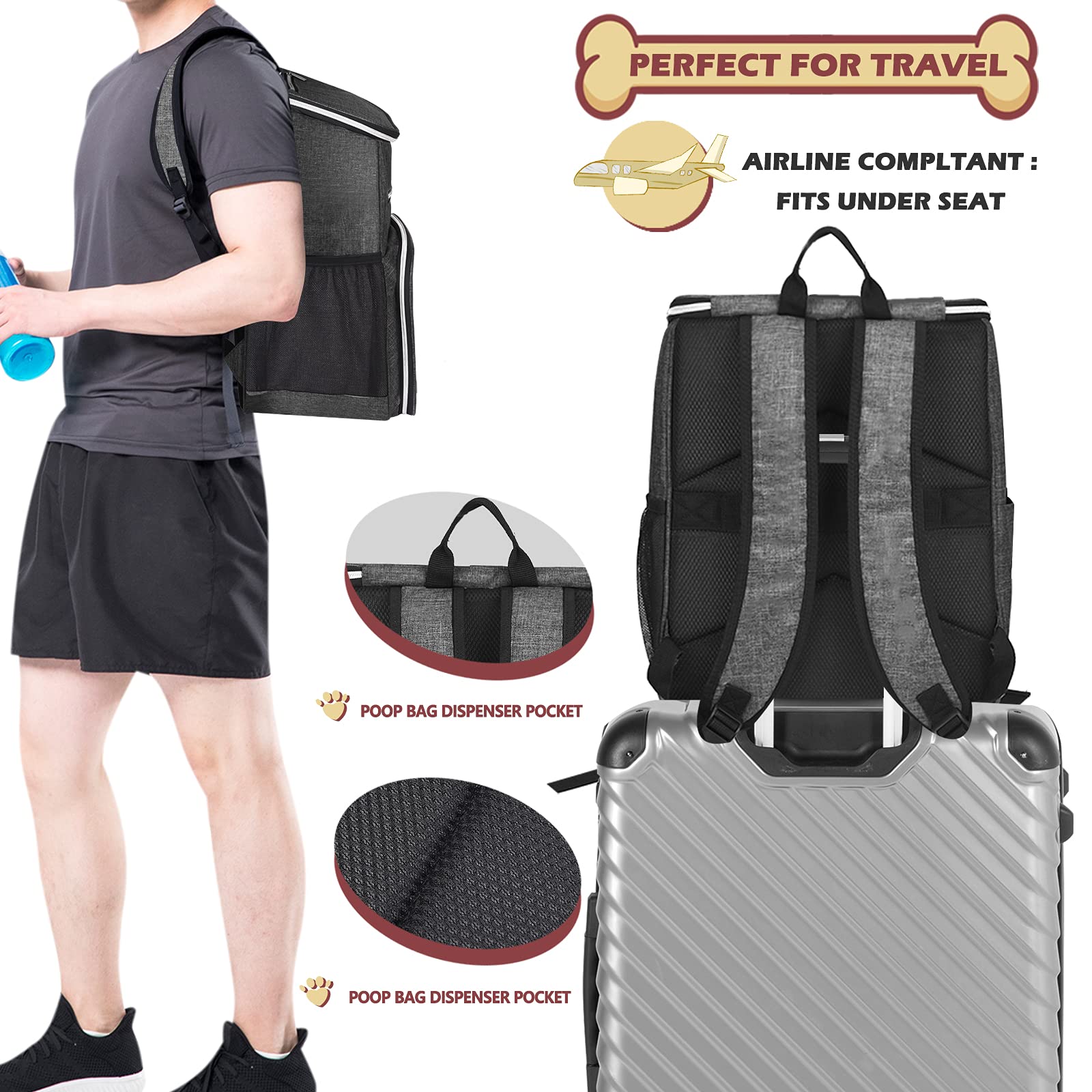 BAGLHER dog travel backpack with silicone collapsible bowls for travel meals