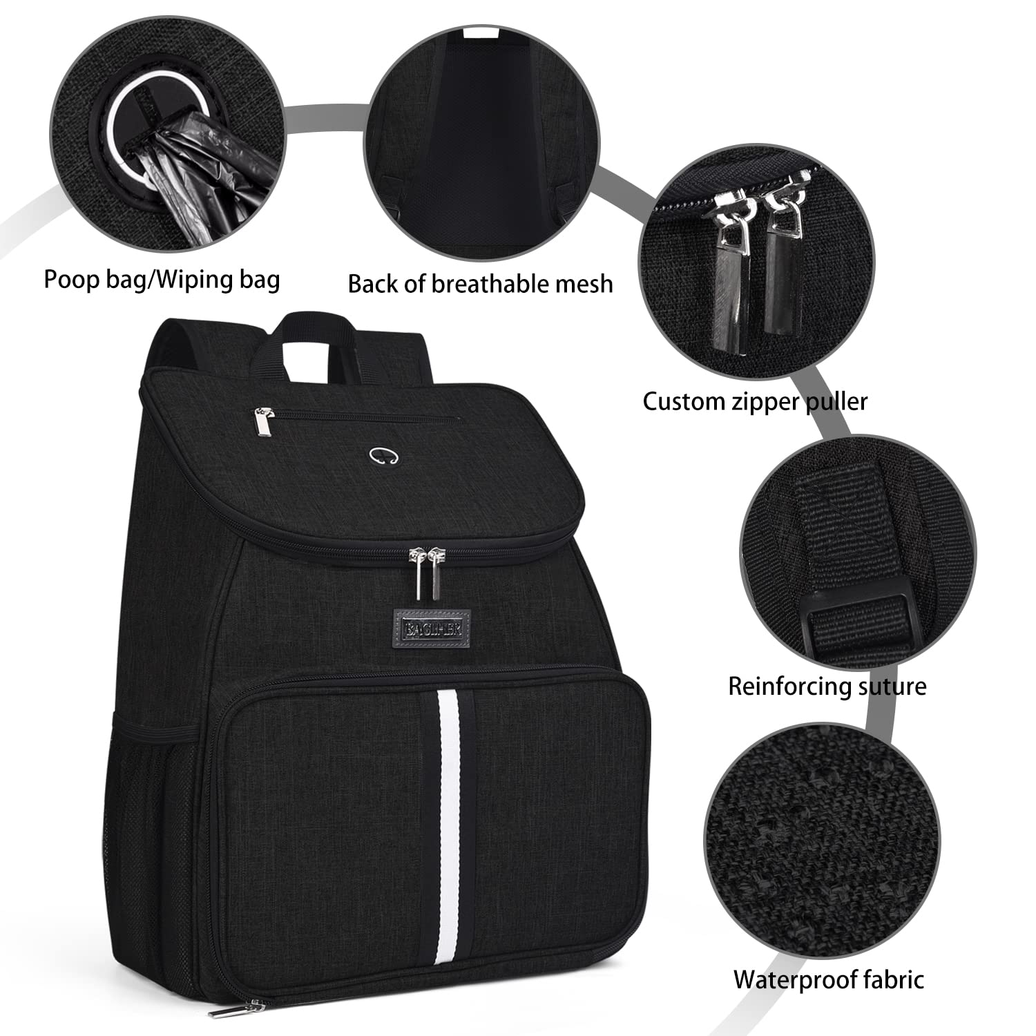 BAGLHER dog travel bag top with garbage bag dispenser for quick cleanup