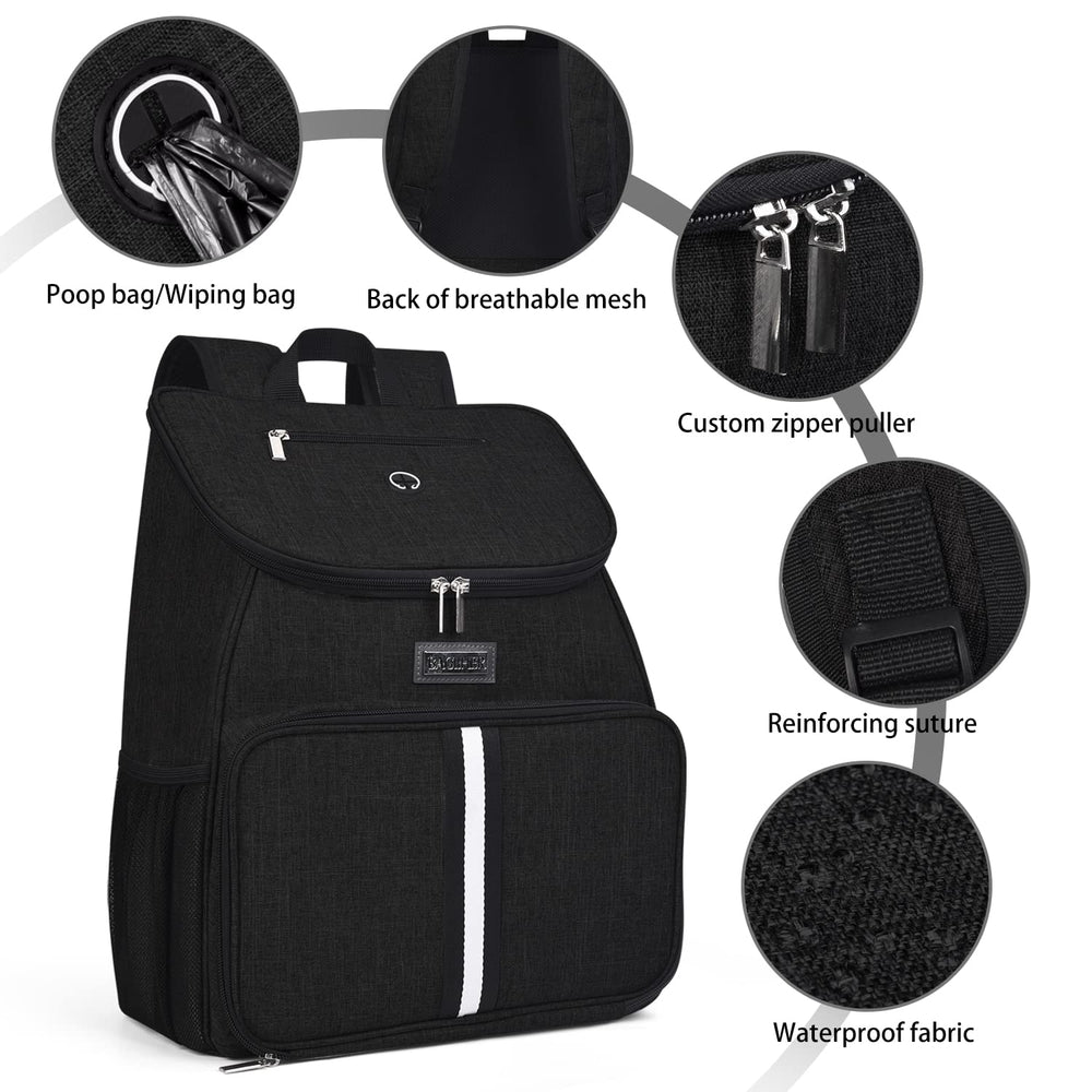 BAGLHER dog travel bag top with garbage bag dispenser for quick cleanup