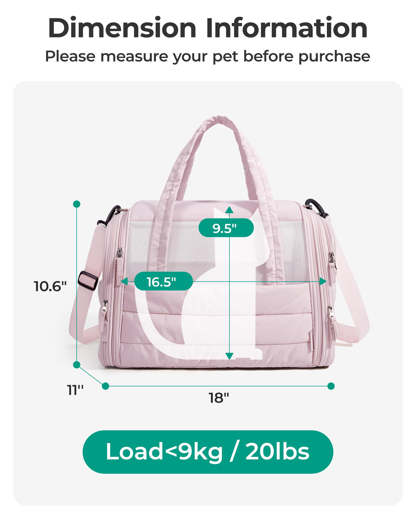 BAGSMART Cat Carrier anti-collapse frame keeps pet secure during trips
