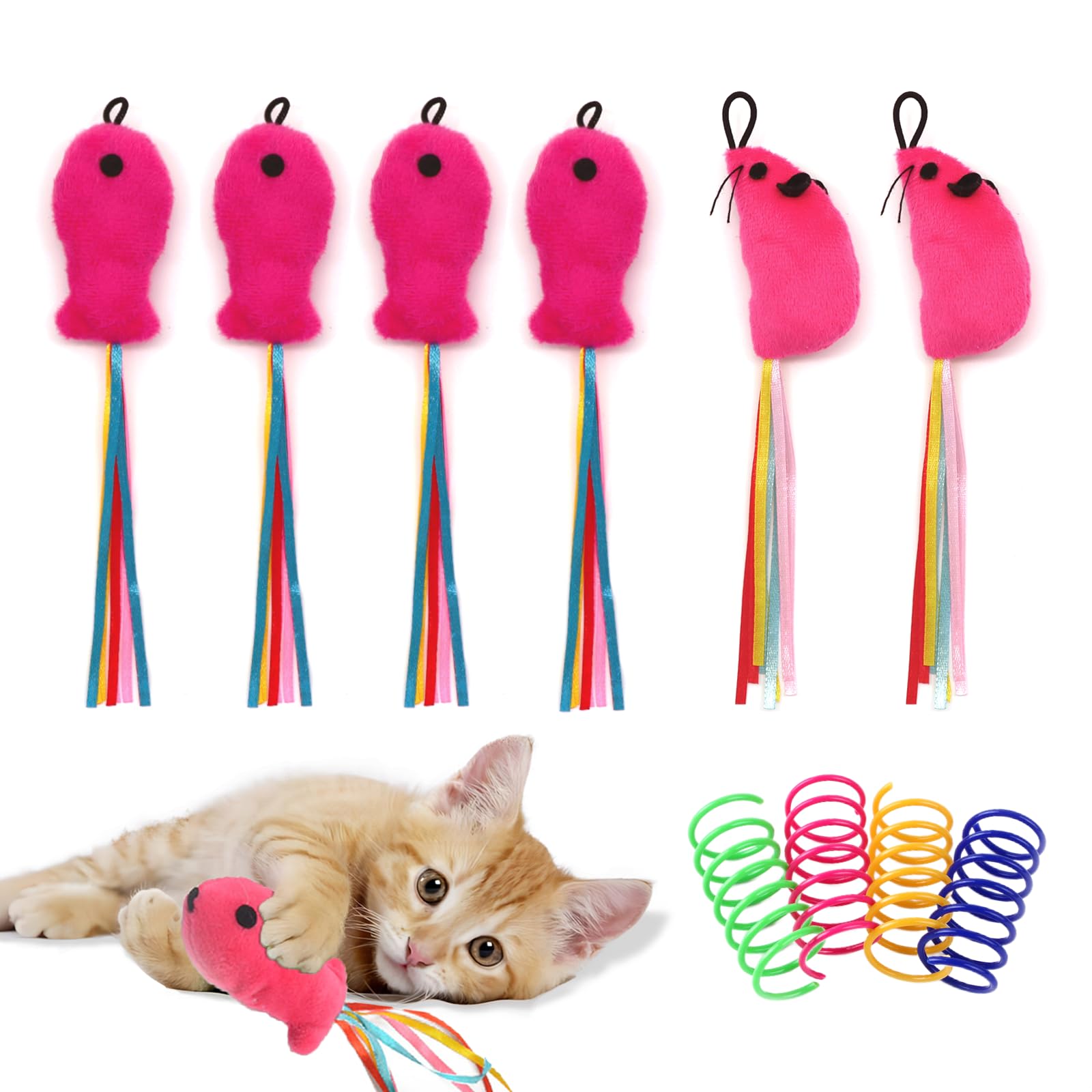 BaiKevin fish catnip toy pink for interactive play and stress relief.