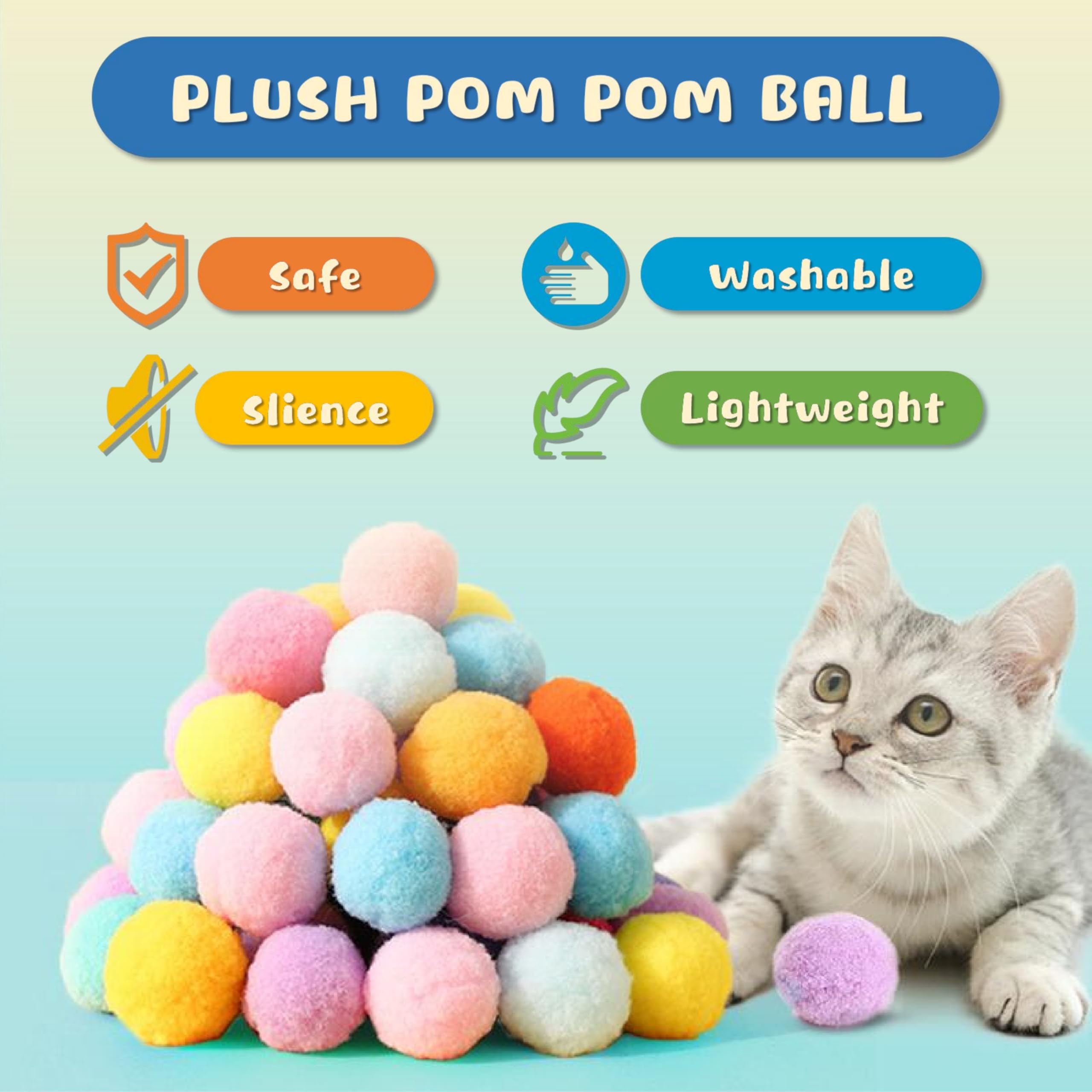 BaiKevin silent cat pom poms deliver quiet indoor play and chase.
