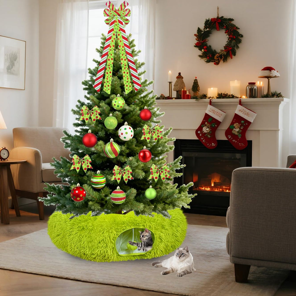 Bailiyake cat tunnel with dangling toys lime green for interactive play sessions.