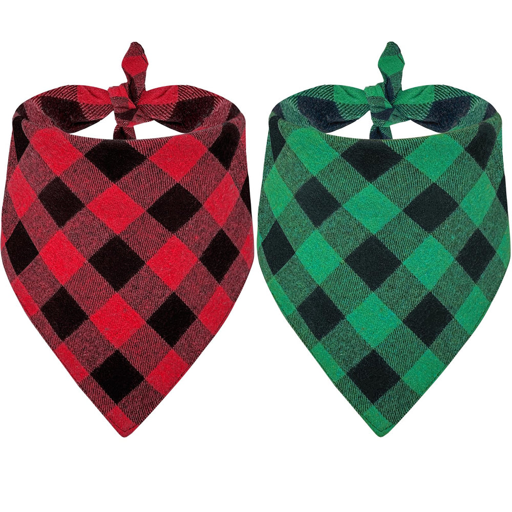 Baipesiy dog bandana red buffalo plaid close-up for holiday photo-ready style.