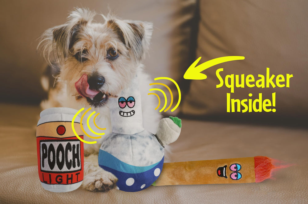 Baja Ponchos Friendly Vibes dog plush chew toys pack side view for durable daily play