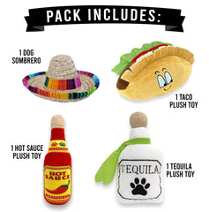Baja Ponchos hot sauce plush toy, safe chew toy for doggie entertainment.