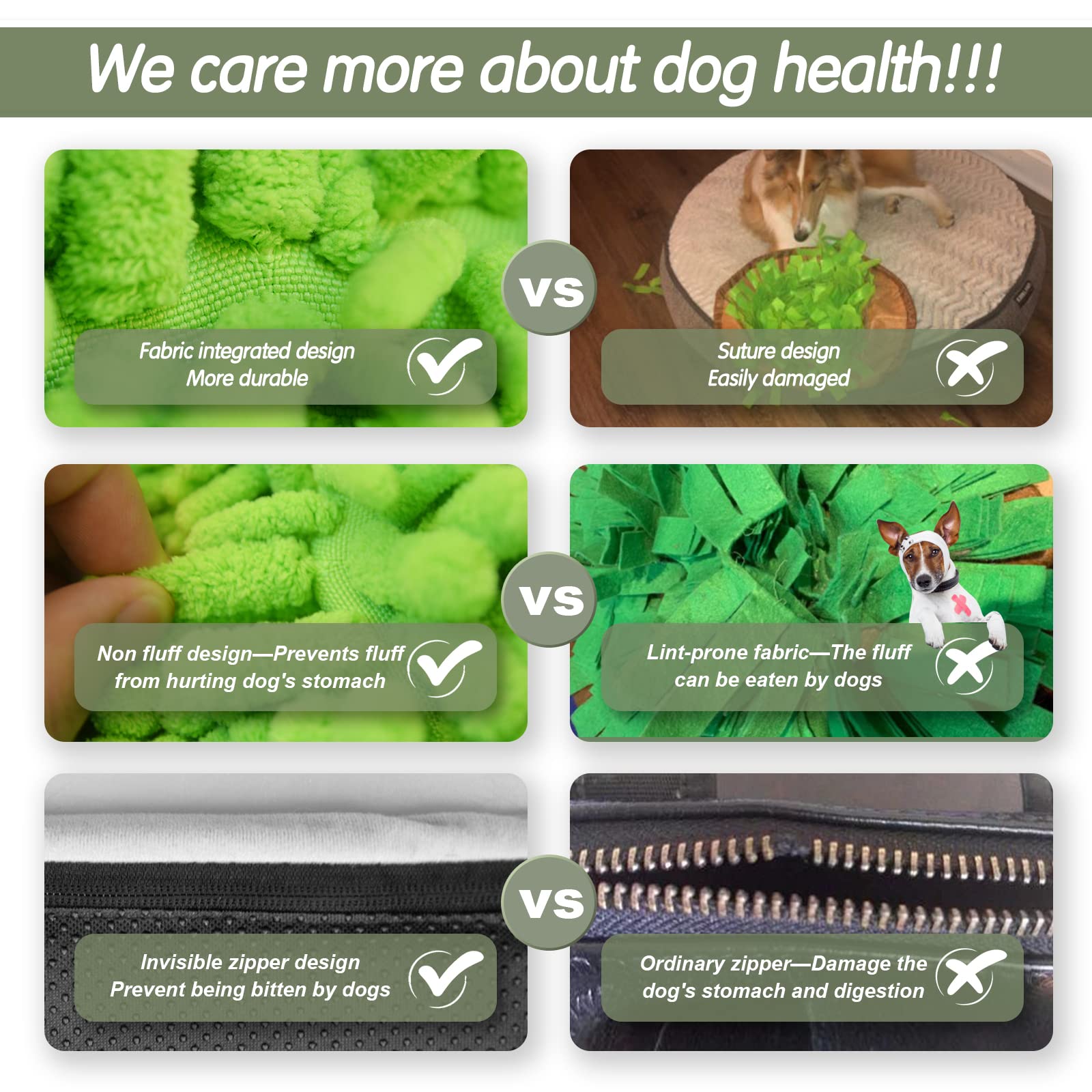 Bakumon Snuffle Mat green close-up shows dogs sniffing for treats.