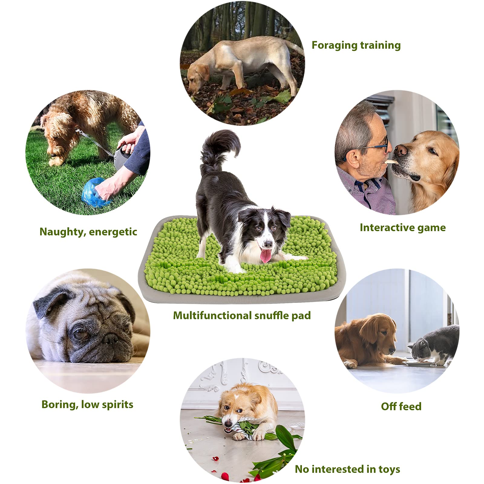 Bakumon Snuffle Mat green on-floor setup supports mental stimulation.