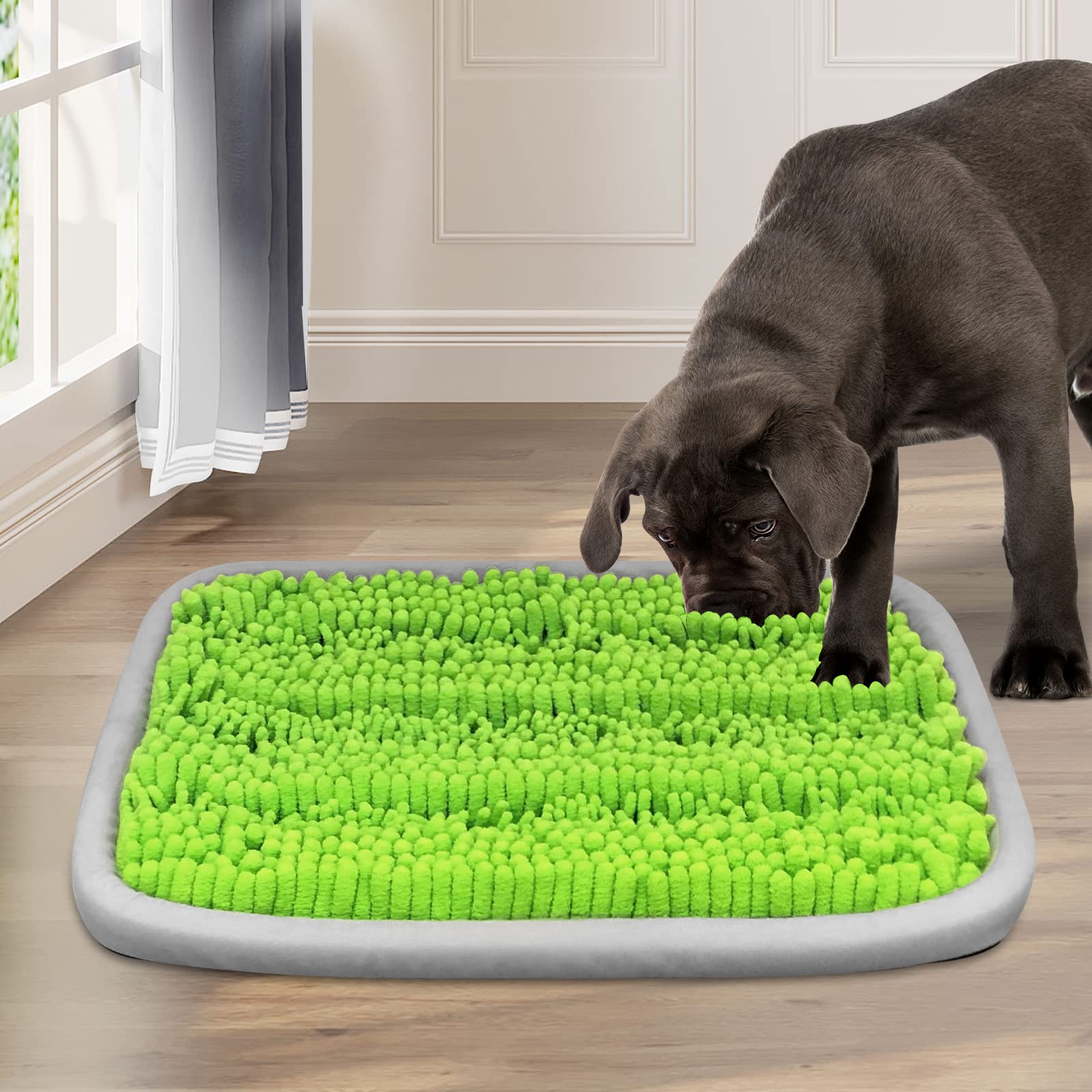 Bakumon Snuffle Mat green top view promotes nosework enrichment.