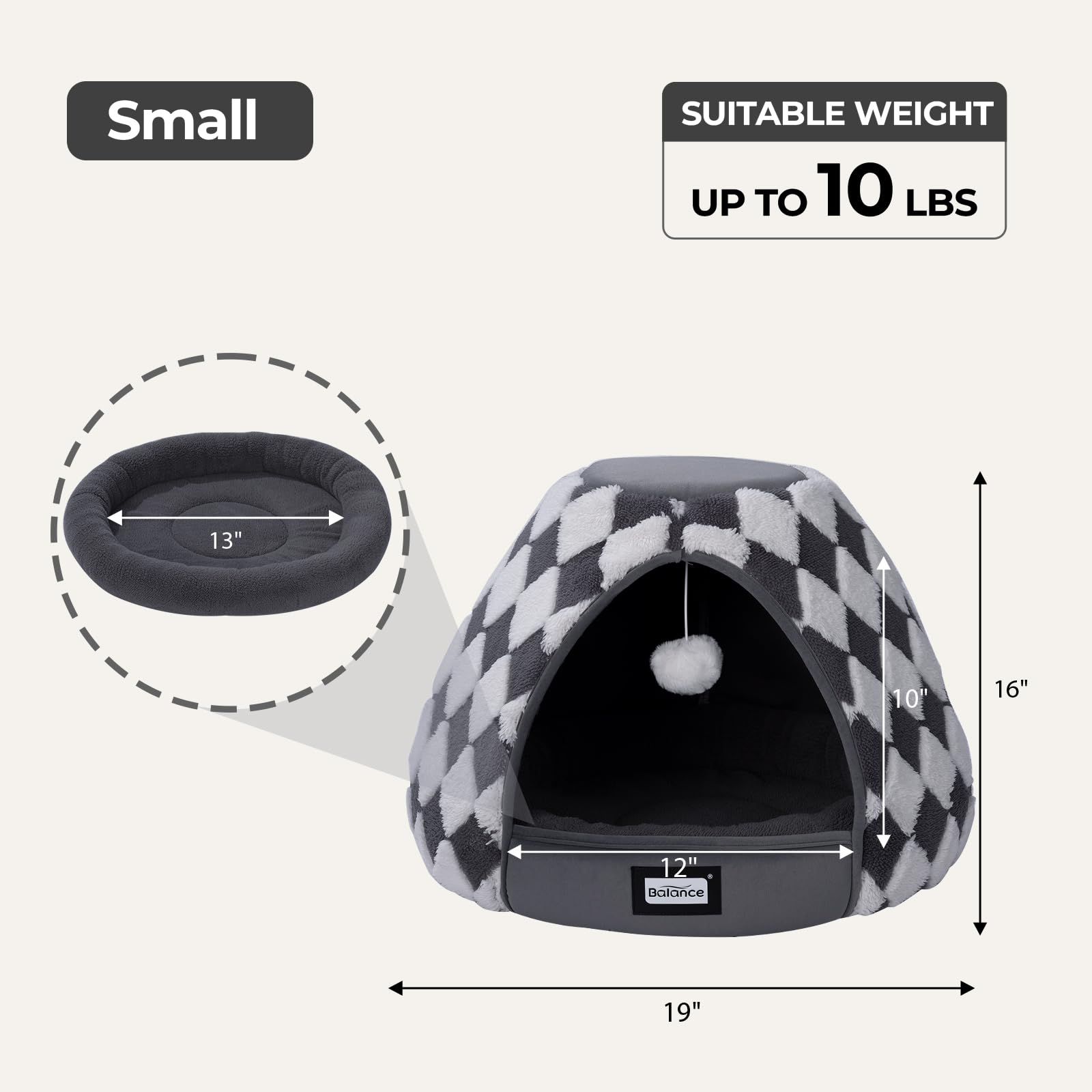 BALANCE Cat Bed 19-inch compact design fits small cats and kittens.