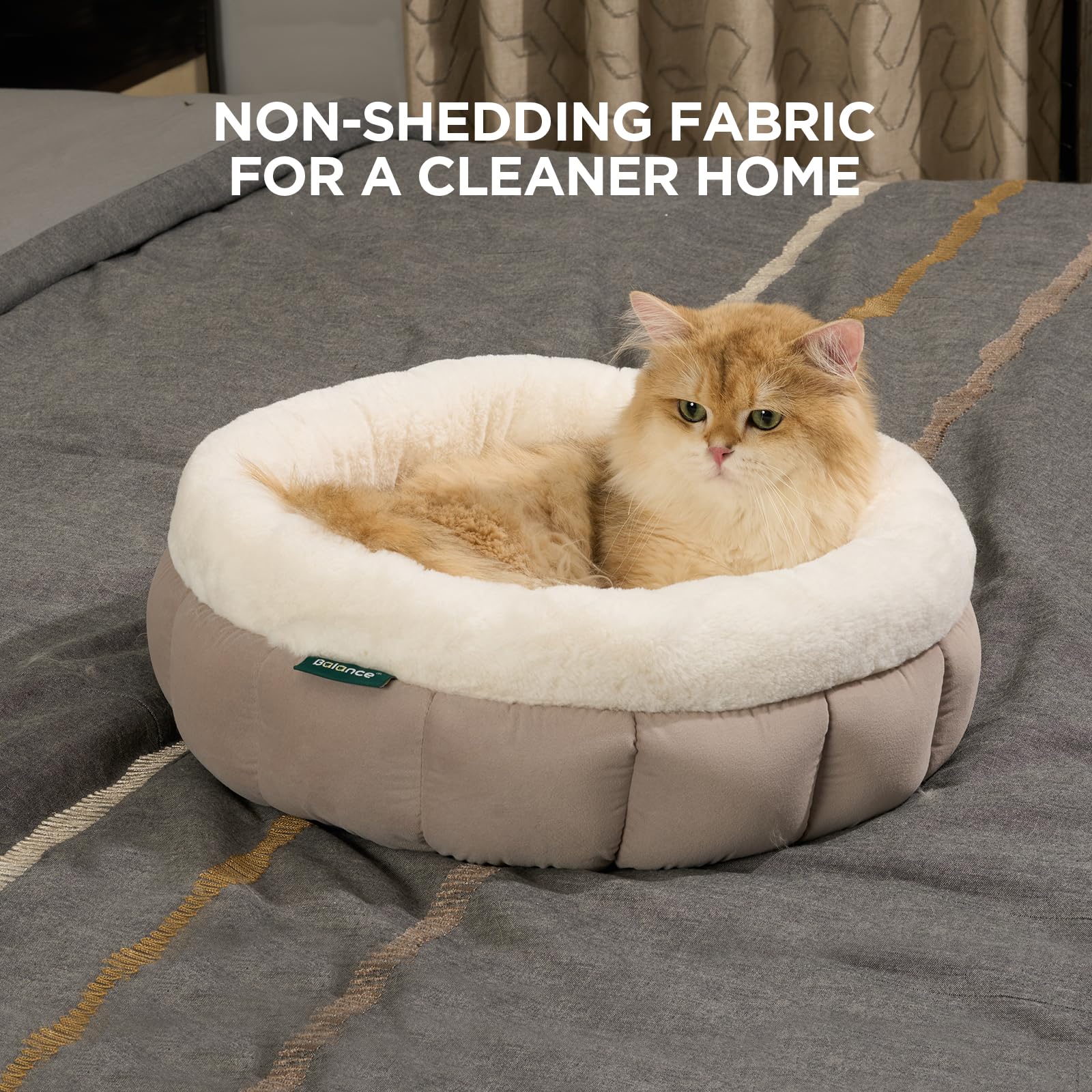 BALANCE cat bed anti-slip bottom on tile floor keeps paws steady during nap.