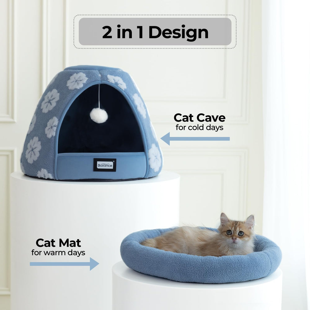 BALANCE cat bed blue color enhances cozy home decor.