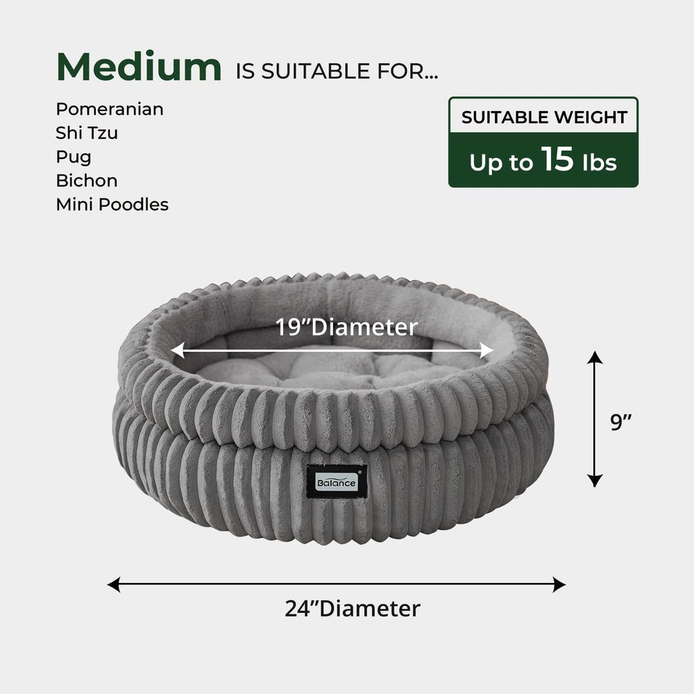 BALANCE cat bed-kitty-snuggle-round shows pet curling in plush warmth.