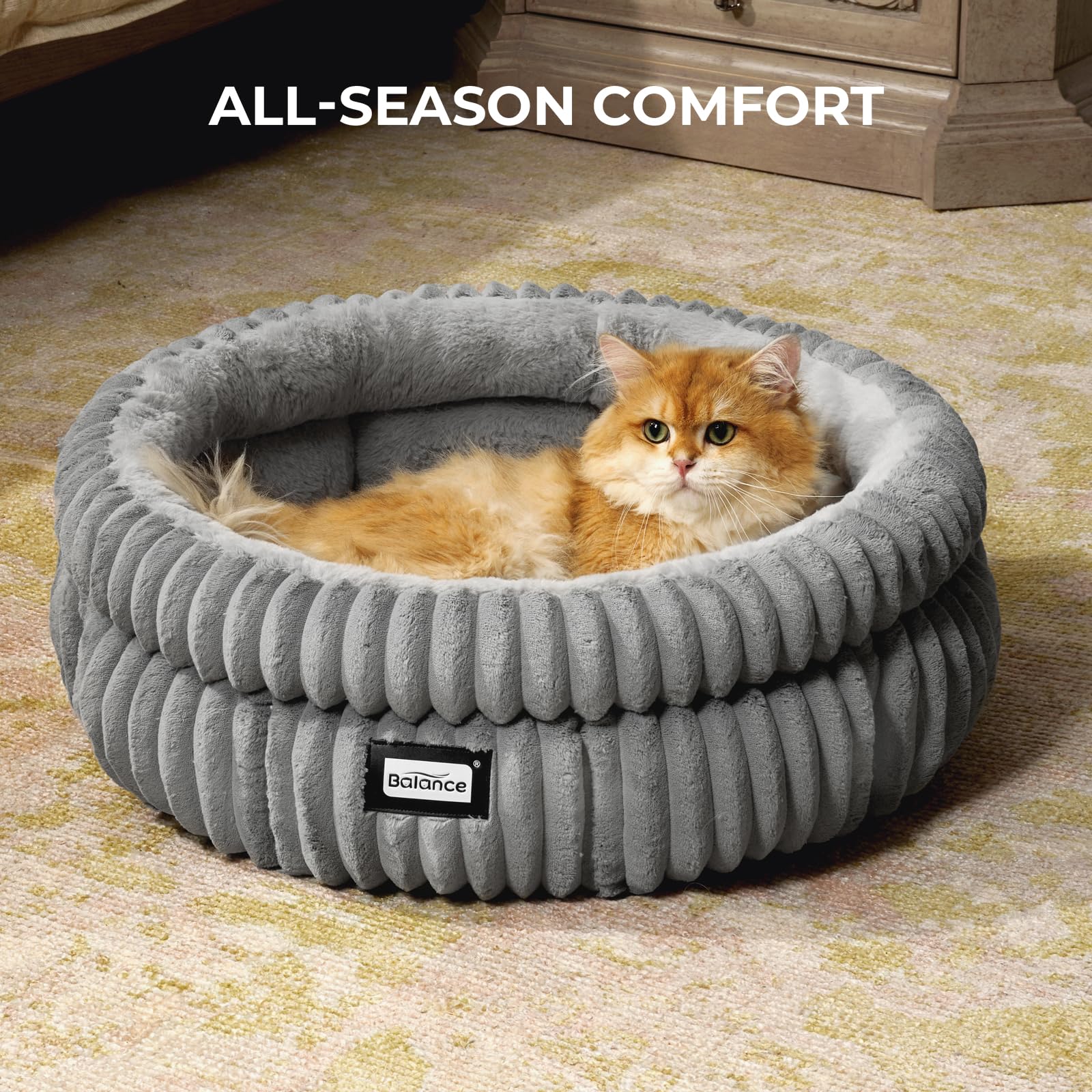 BALANCE cat bed machine-washable for cold-cycle cleaning and easy refresh.