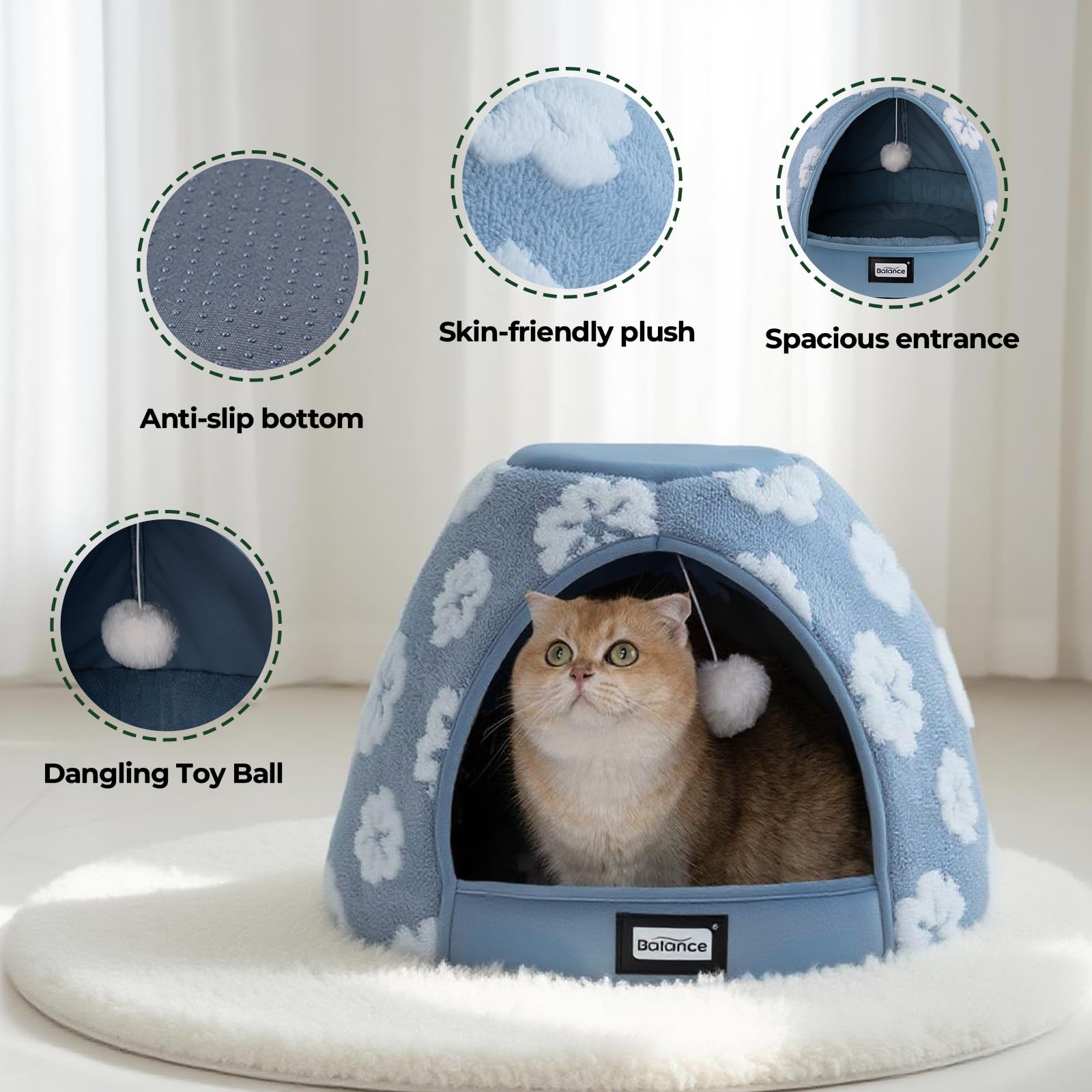 BALANCE cat bed plush fabric delivers non-shedding warmth for pets and tidy homes.
