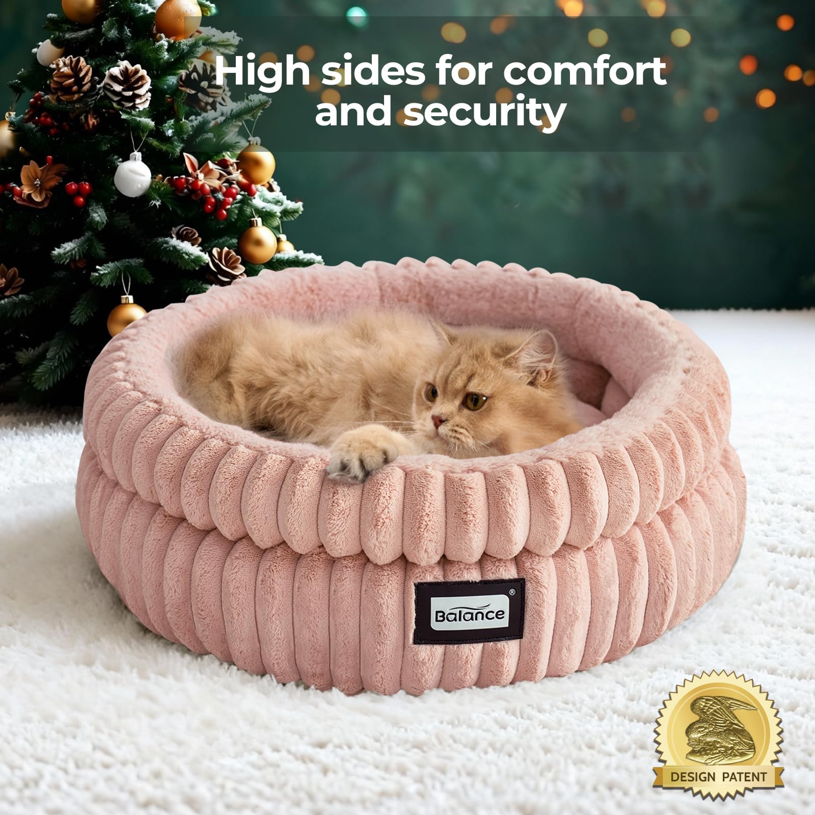 BALANCE cat bed round non-shedding milk plush fabric for a clean home.