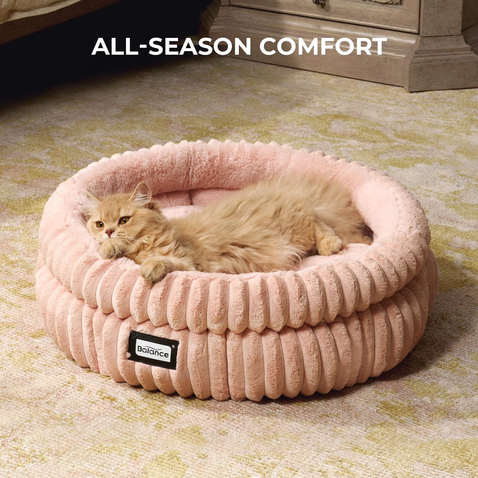 BALANCE cat bed round removable cushion is machine washable for easy care.