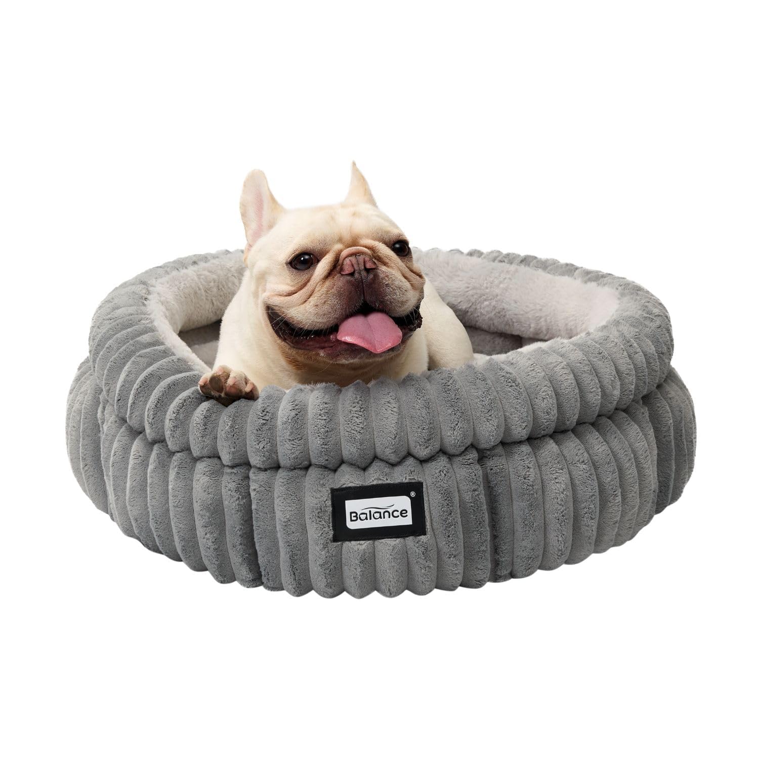 BALANCE cat bed round soft plush-faux-fur, inviting cozy curling for indoor cats.