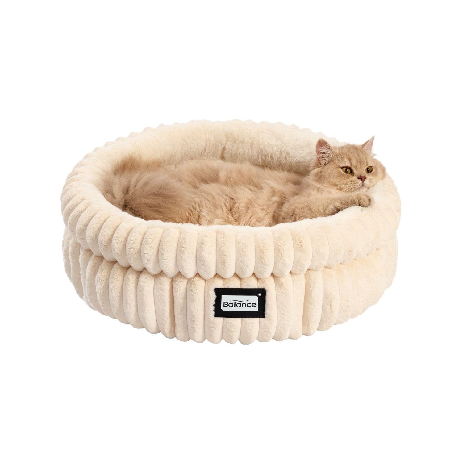 BALANCE cat bed round soft plush fur closeup highlights cozy texture for kitten nap