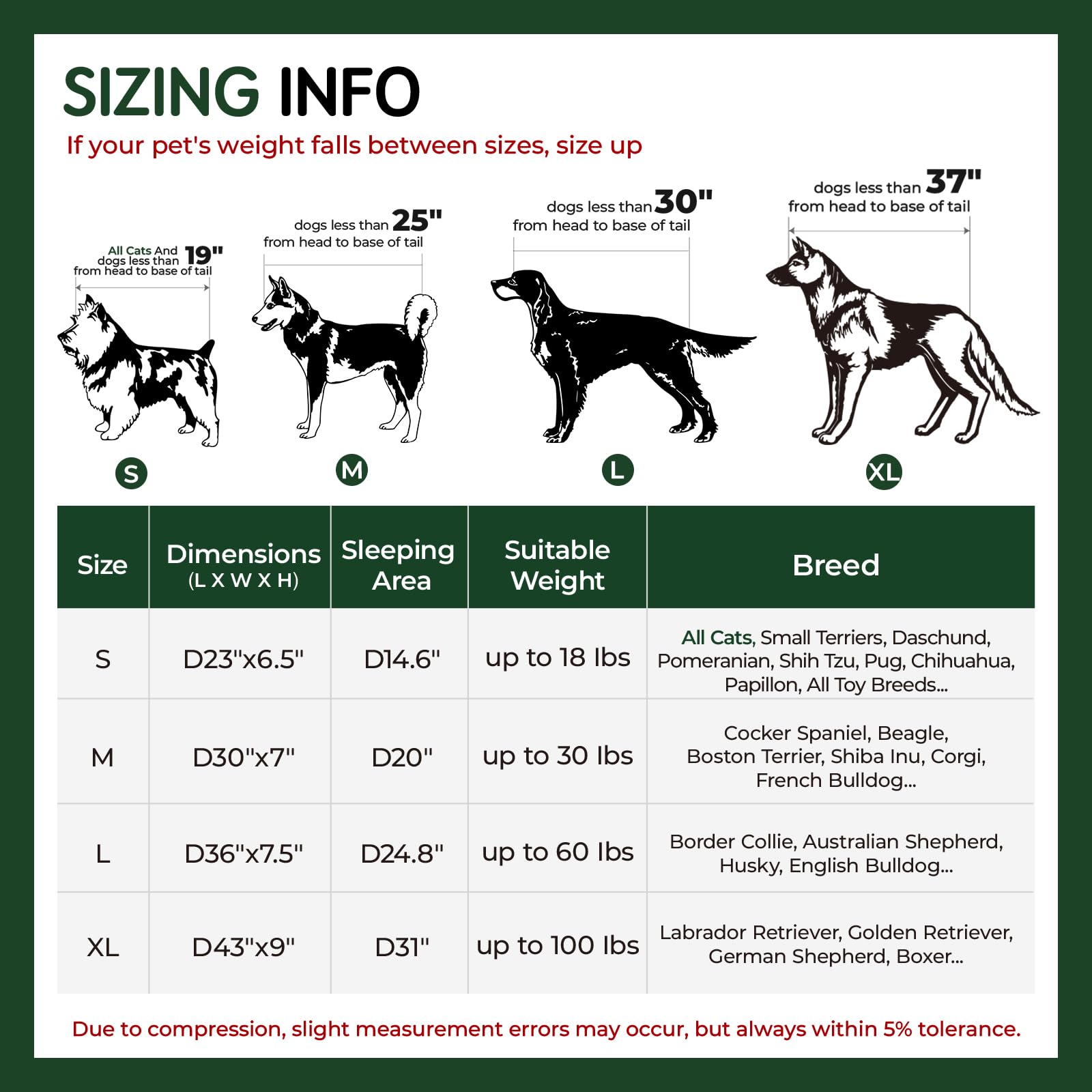 BALANCE 36-inch bed shown with large dog model for size reference