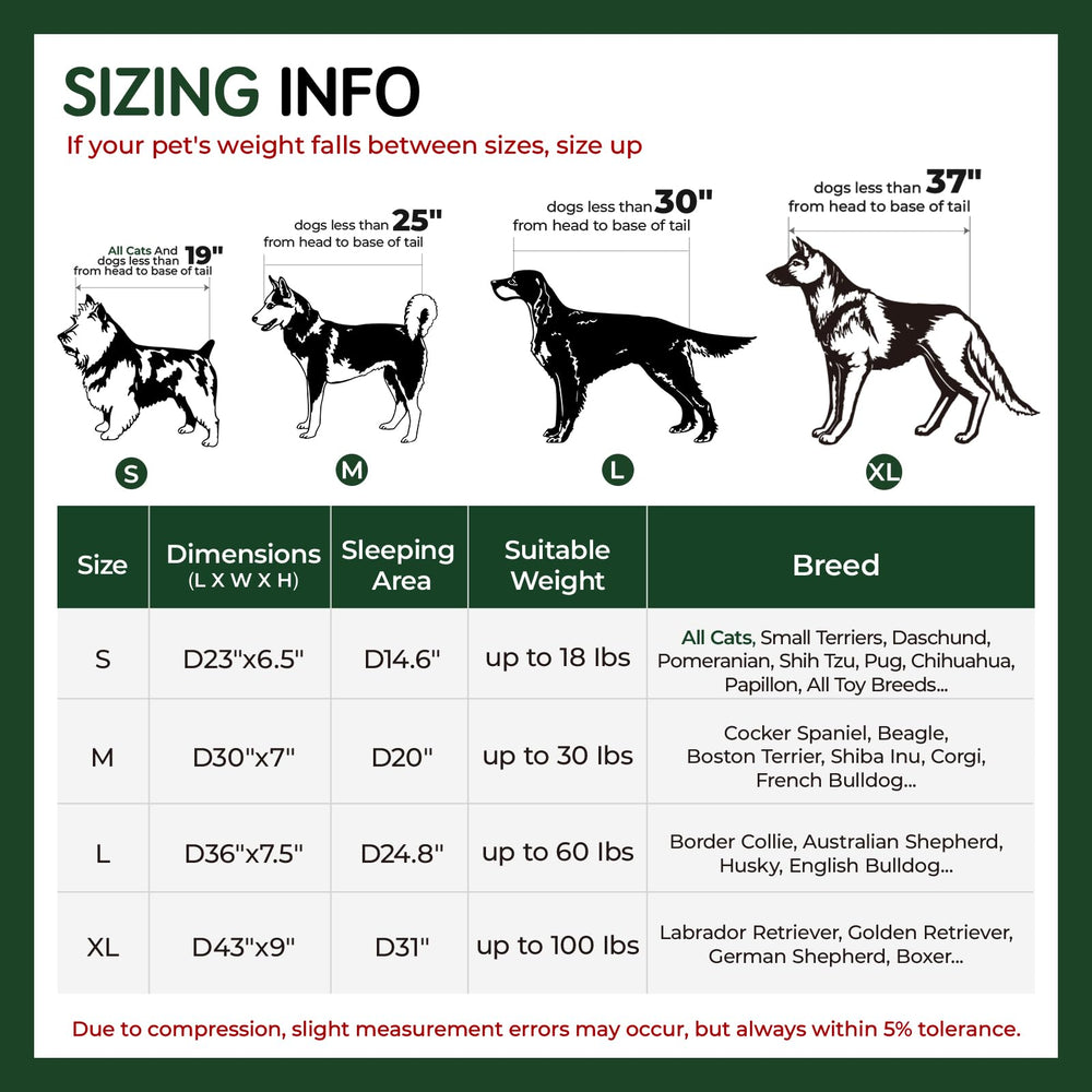 BALANCE 36-inch bed shown with large dog model for size reference
