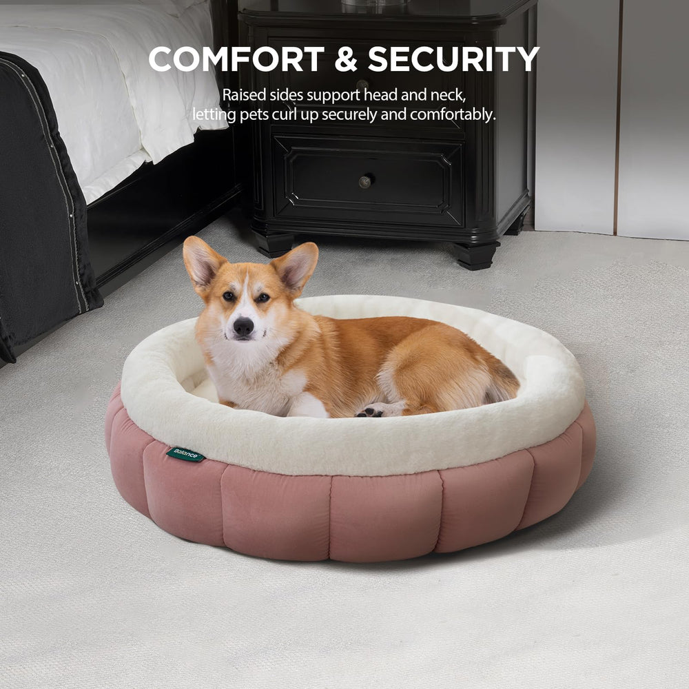 BALANCE donut bed washable rose side view with removable cushion.