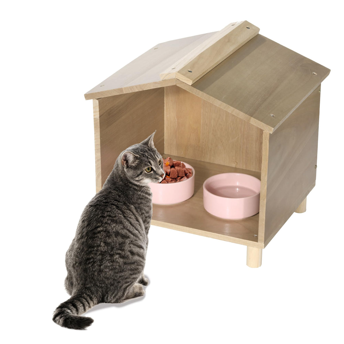 BALAPET Outdoor Cat Feeder & Shelter front view shows weatherproof protection for outdoor feeding.