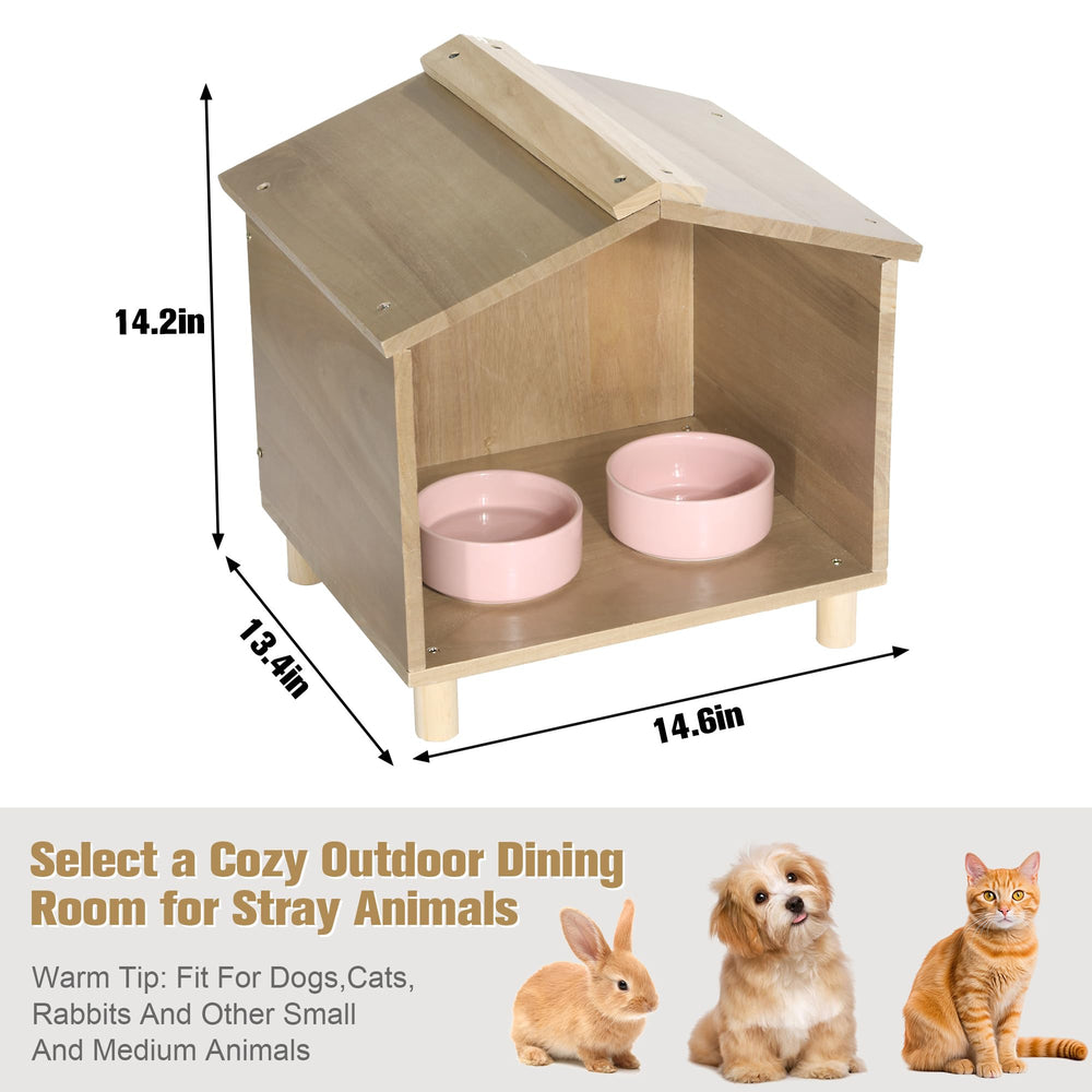 BALAPET Outdoor Cat Feeder & Shelter side view demonstrates spacious feeding space for multiple cats.