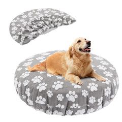 BALAPET round bed cover in gray paw print, offering soft comfort and easy cleaning.