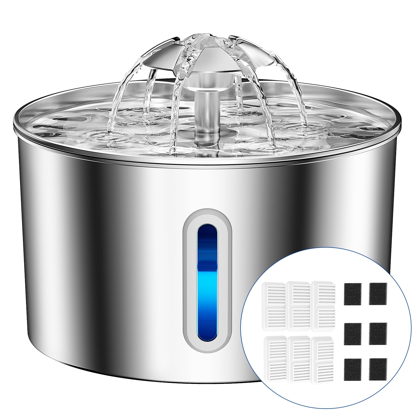 BalimoPet cat water fountain front view with large 74oz tank for convenient hydration.