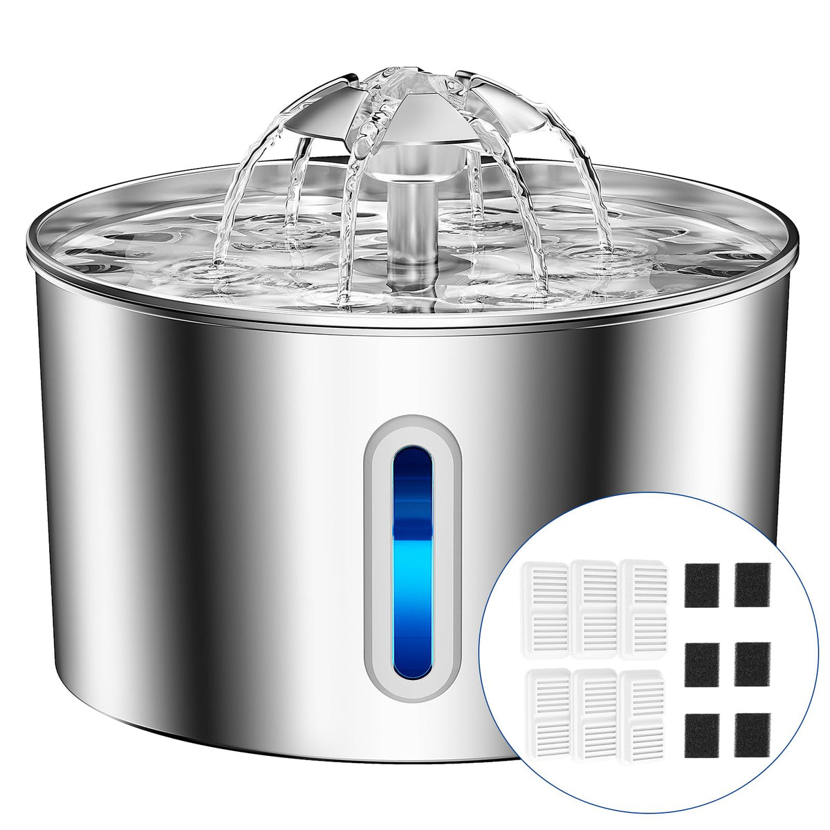 BalimoPet cat water fountain front view with large 74oz tank for convenient hydration.