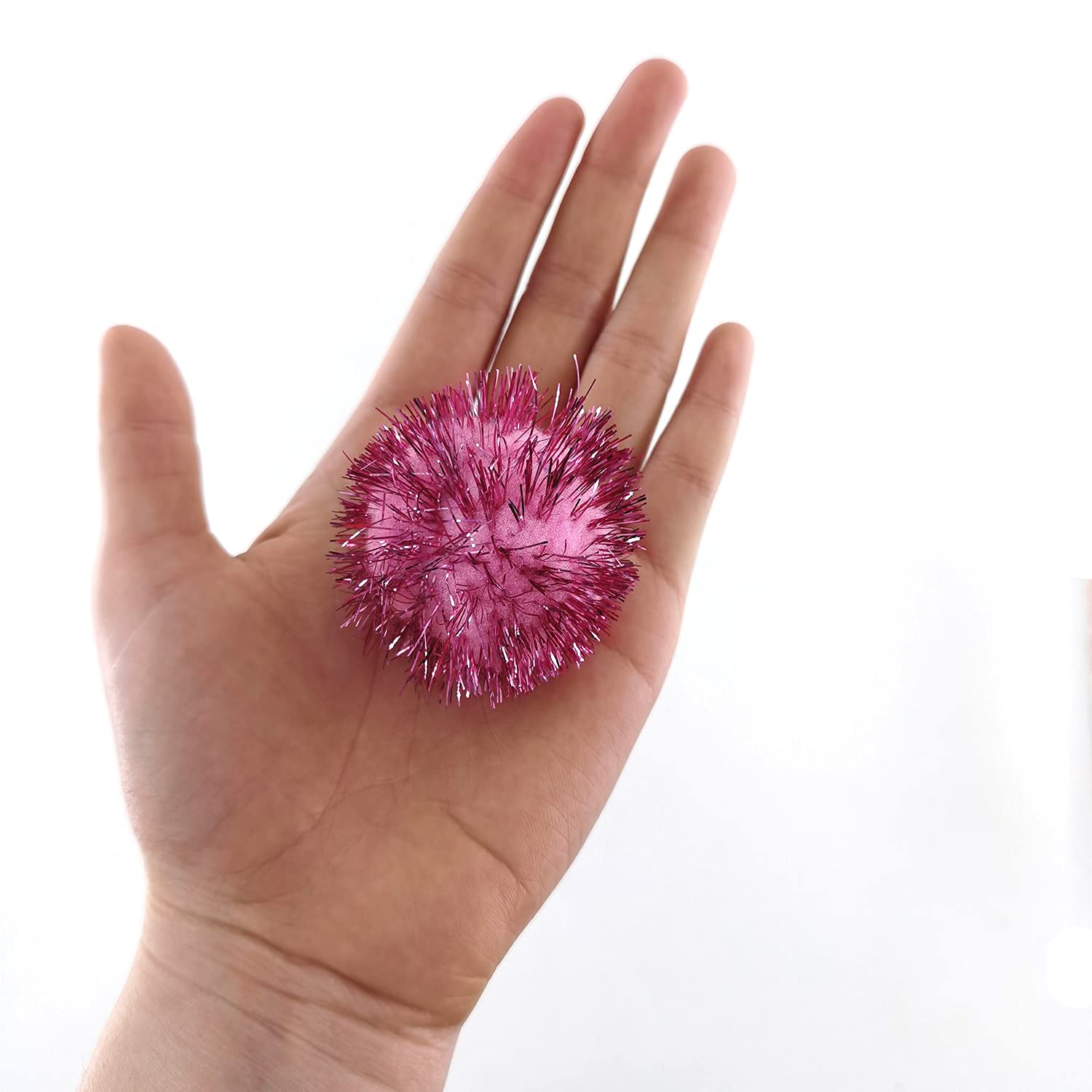 BallHull tinsel pom 1.5in without wire offers safe tossing and rolling play