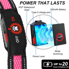 Bamda Pink Light Up Collar close-up highlighting sturdy nylon and secure fit.