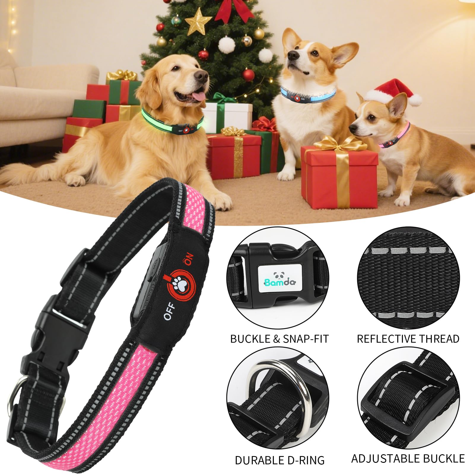 Bamda Water-resistant collar in rain, IPX10 rating, for all-weather adventures.