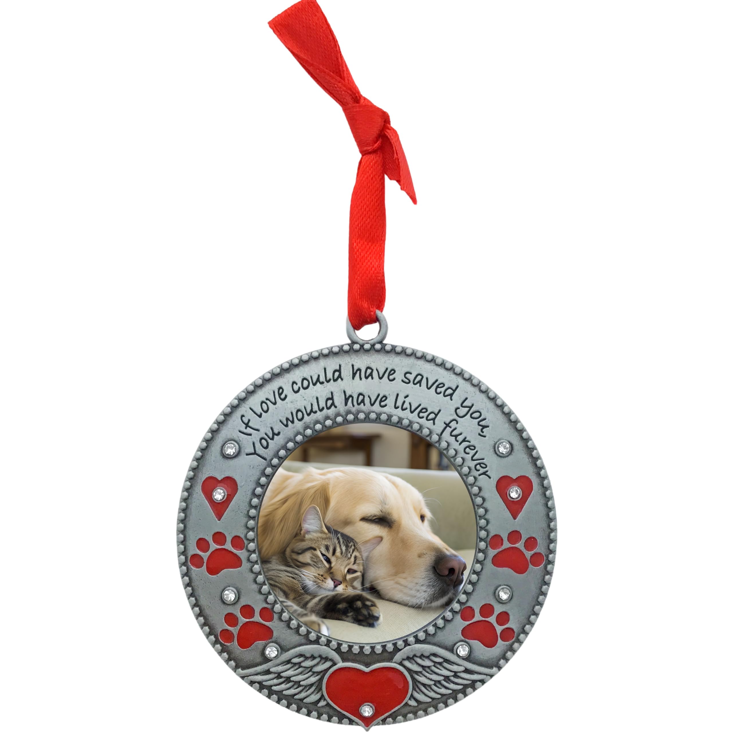 Banberry Designs pet memorial ornament hanging ribbon ready for tree, car, or stand display