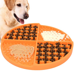 Bangp licking mat orange quad pattern for slow feeding and mess control.