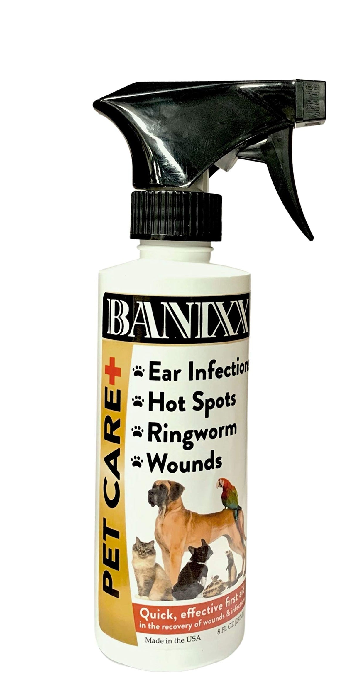 Banixx Pet Care spray on a wound during daily care for pets and horses