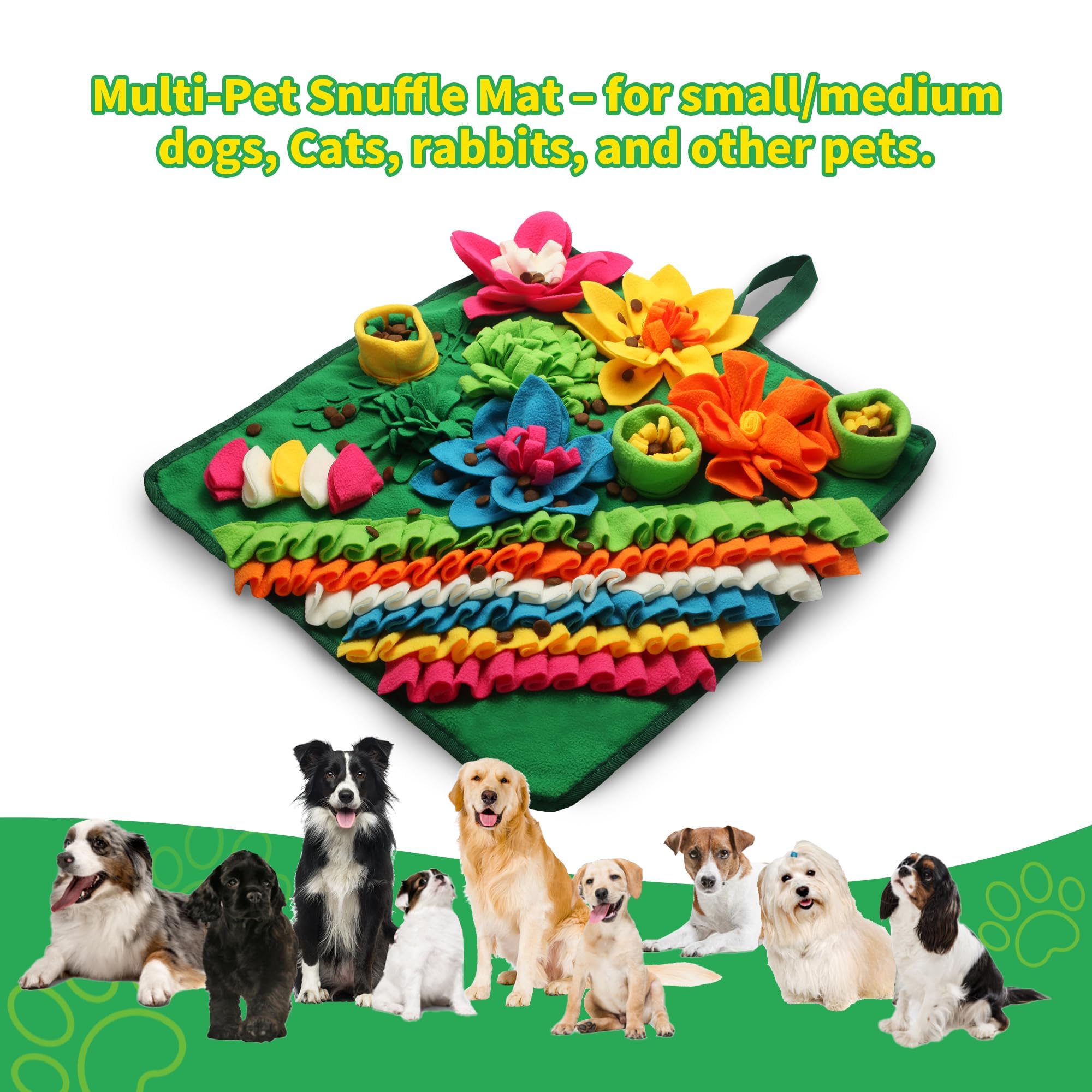 Banlangen Snuffle Mat's non-slip base and straps keep it secure during use.