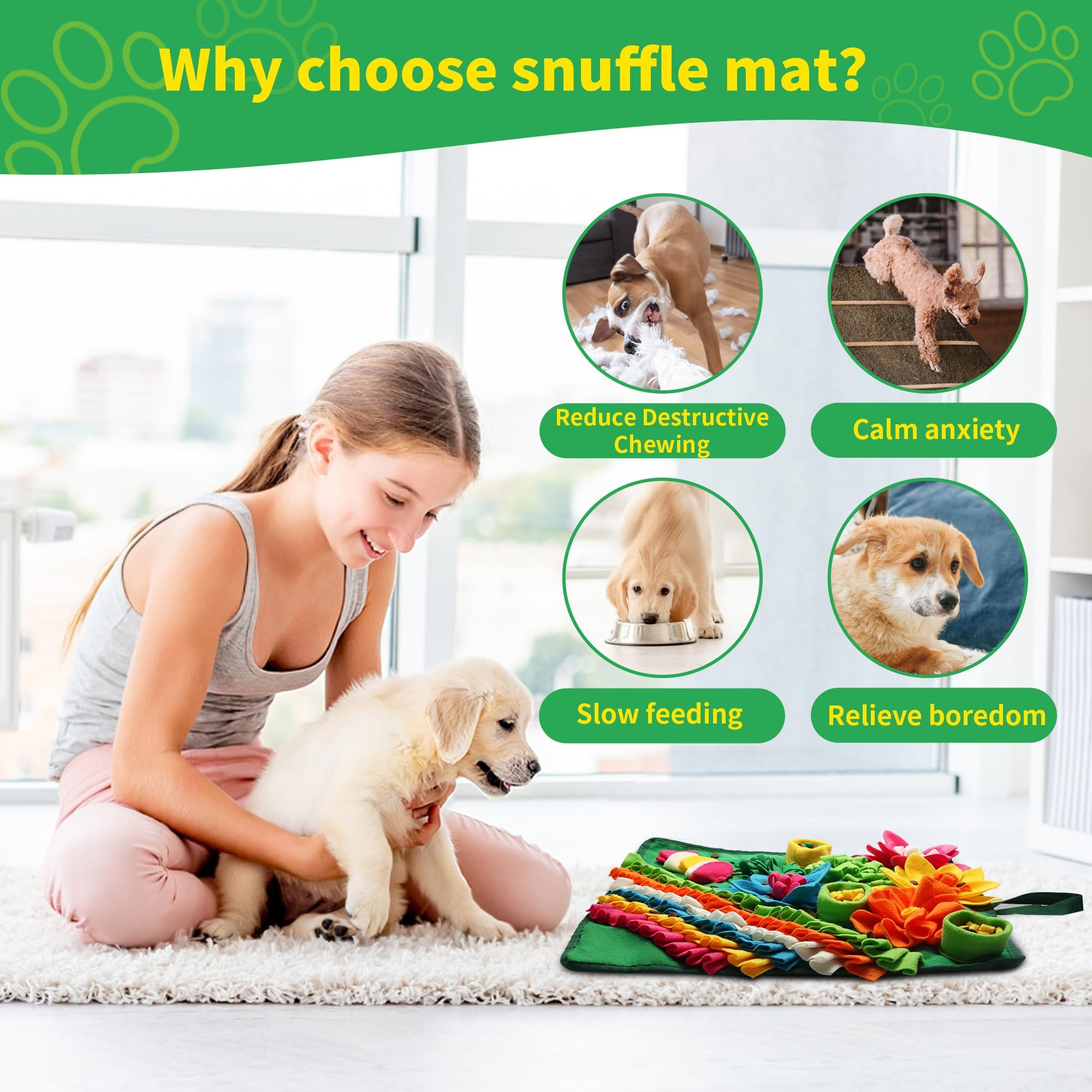 Banlangen Snuffle Mat in action encourages slow feeding through hidden treats and sniffing.