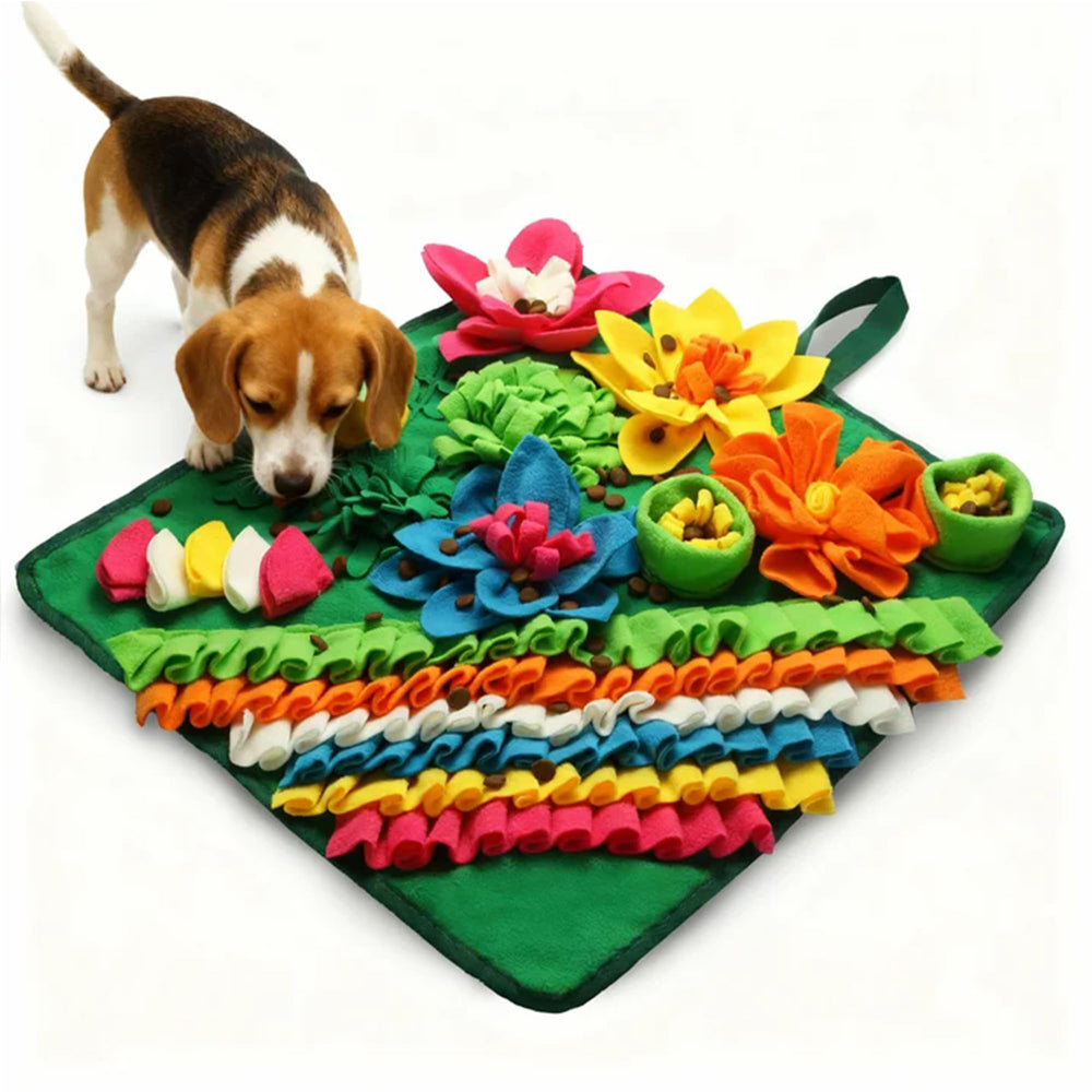 Banlangen Snuffle Mat shows a vibrant flower design and stimulates scent exploration for mental engagement.