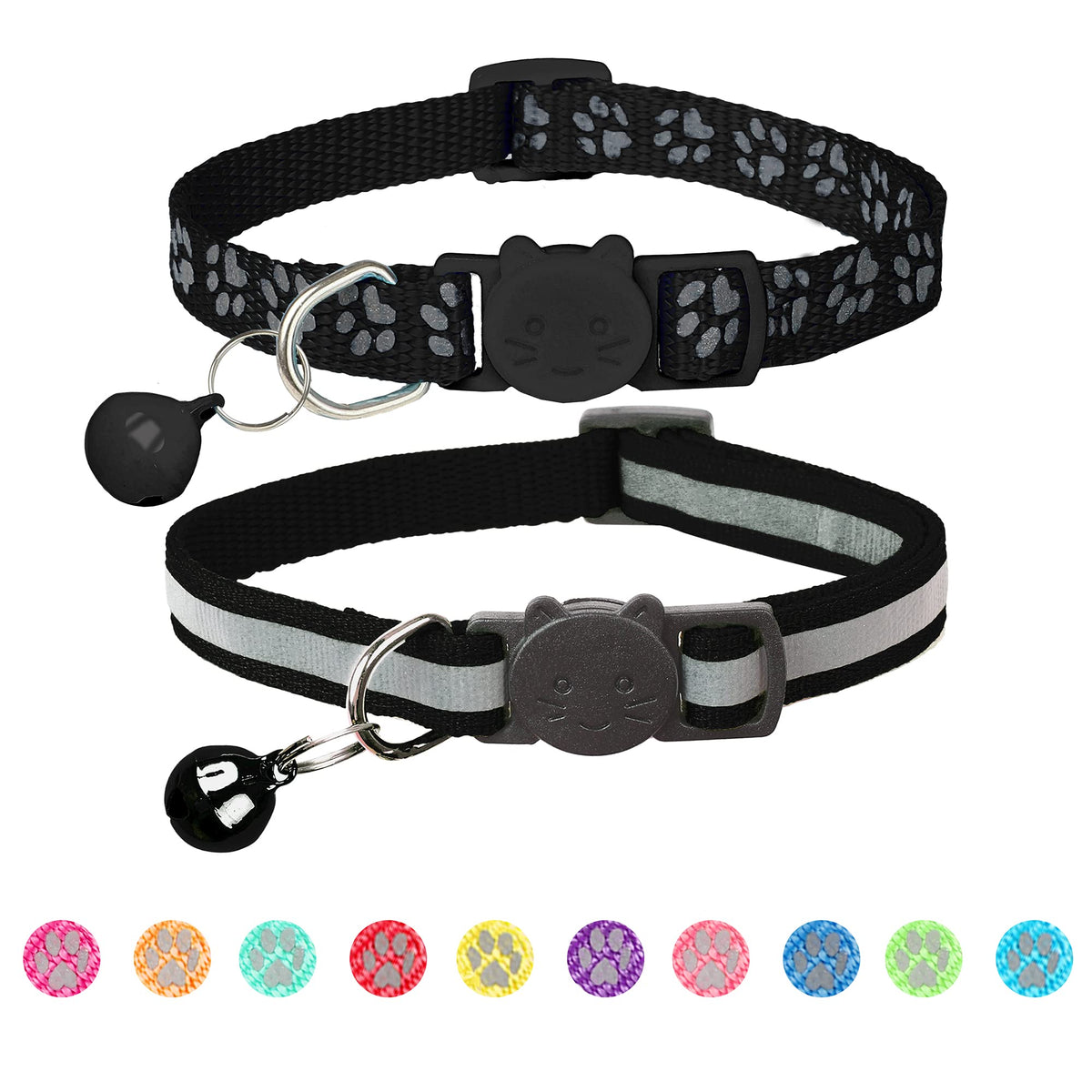 BANMODER 2pack reflective cat collars displayed together for safe day and night use