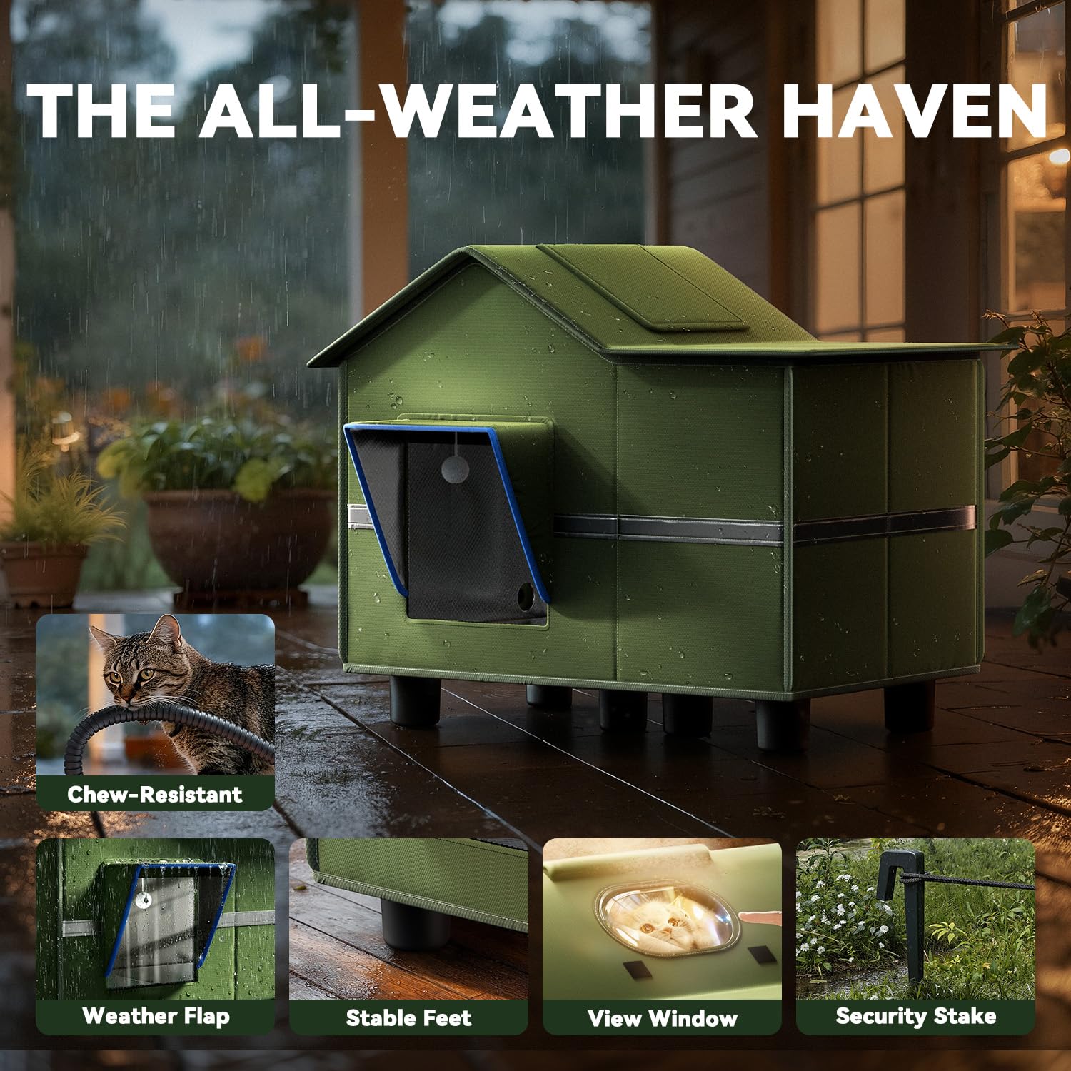 Banxye shelter removable PVC door flaps keep weather out while cats stay comfy.