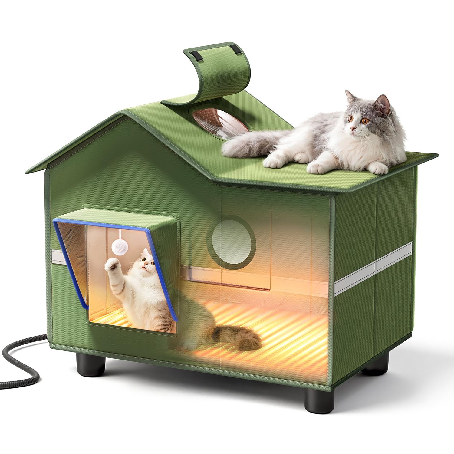 Banxye heated cat shelter interior view showing spacious space for multiple cats outdoors.