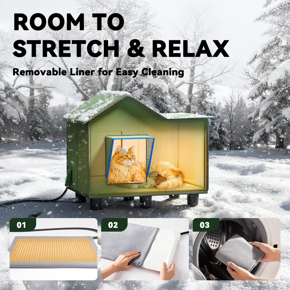 Banxye heated cat shelter waterproof roof keeps pets dry outdoors.