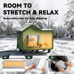 Banxye heated cat shelter waterproof roof keeps pets dry outdoors.