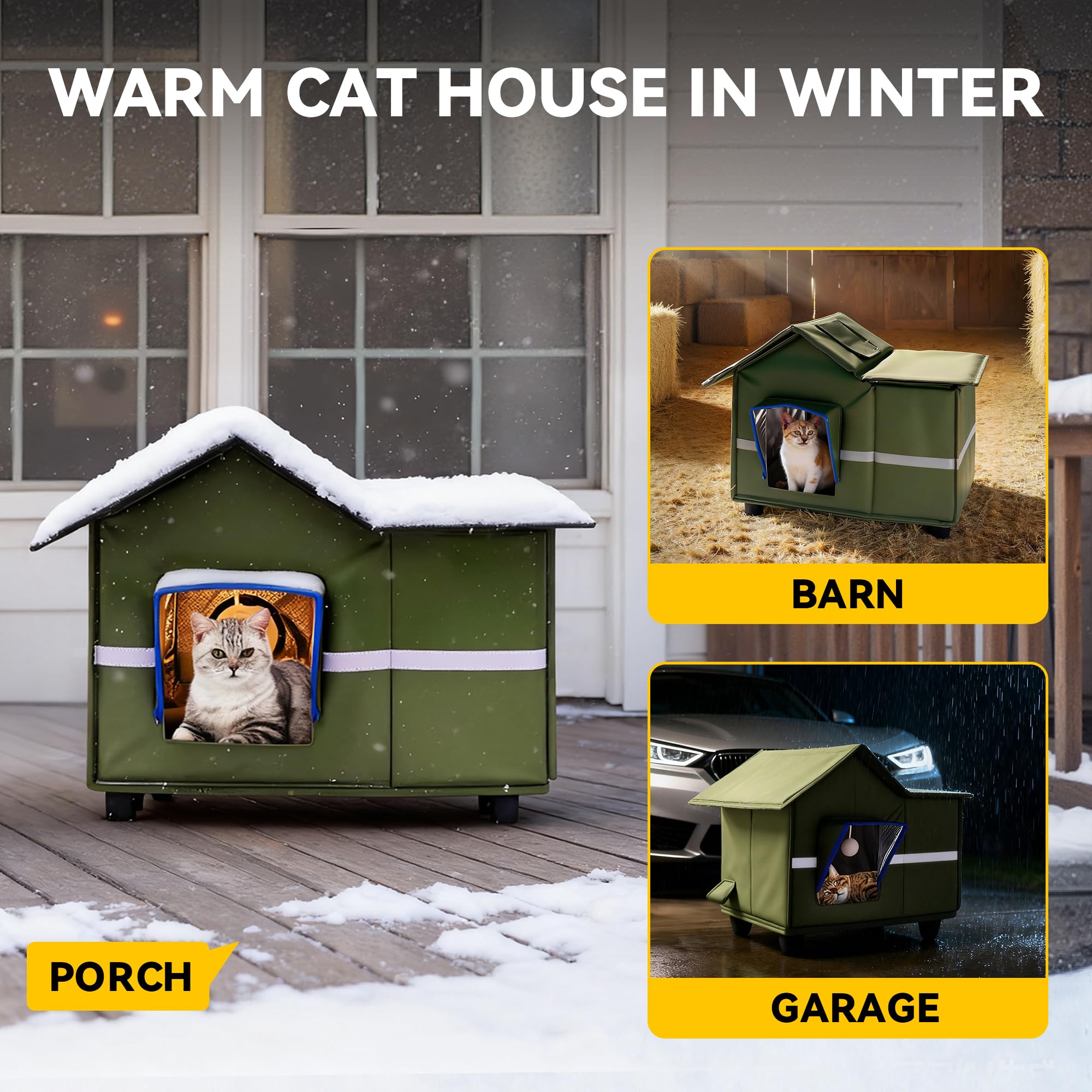 Banxye Outdoor Cat House dual exits closeup emphasizes predator deterrence and easy escape